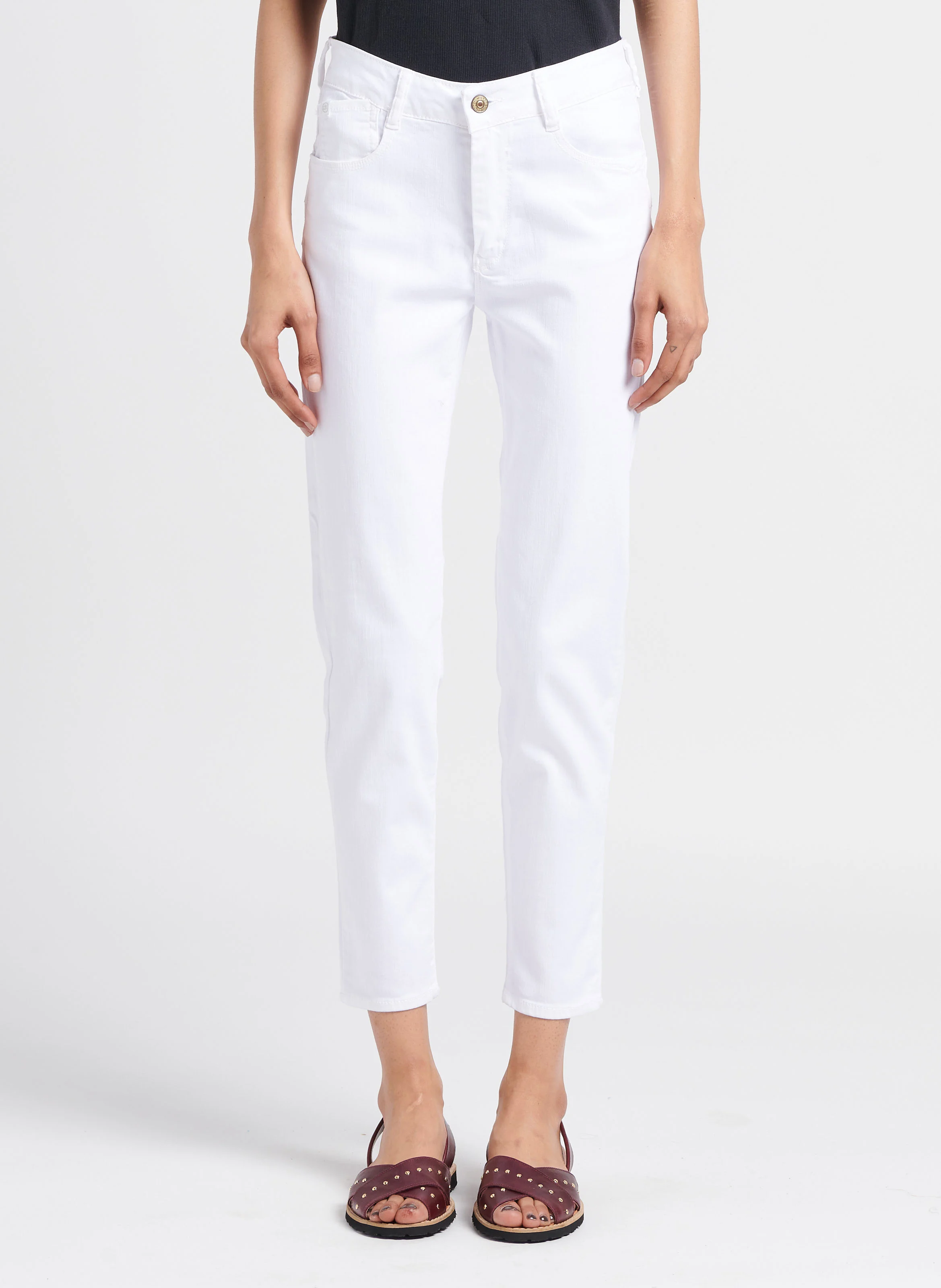 Jean slim taille haute en coton stretch | Blanc
