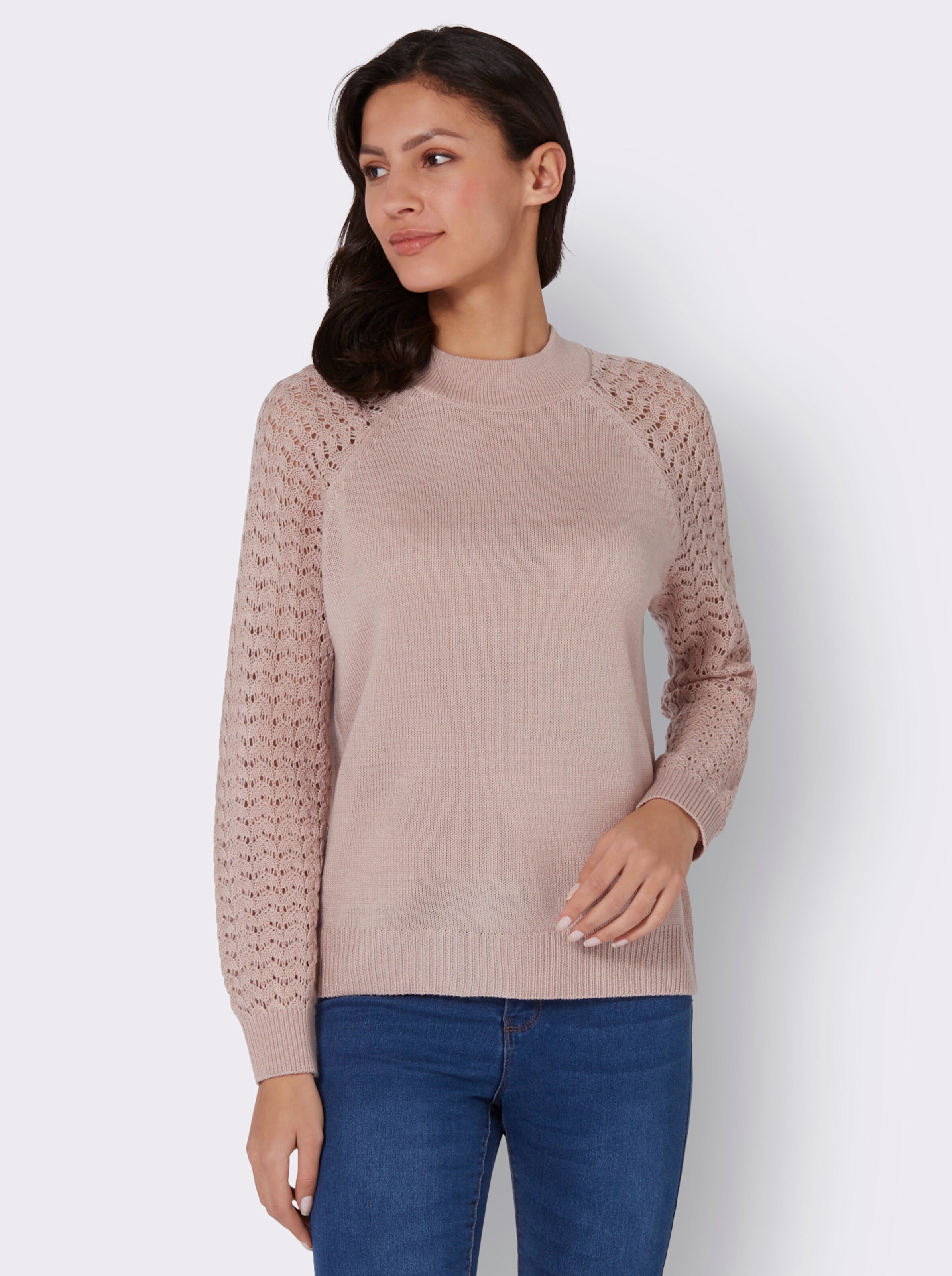 Stehkragenpullover mit Ajour-Muster