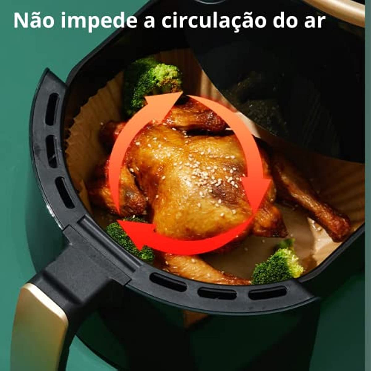 Kit com 50 unidades de papel descart&aacute;vel antiaderente para Air Fryer