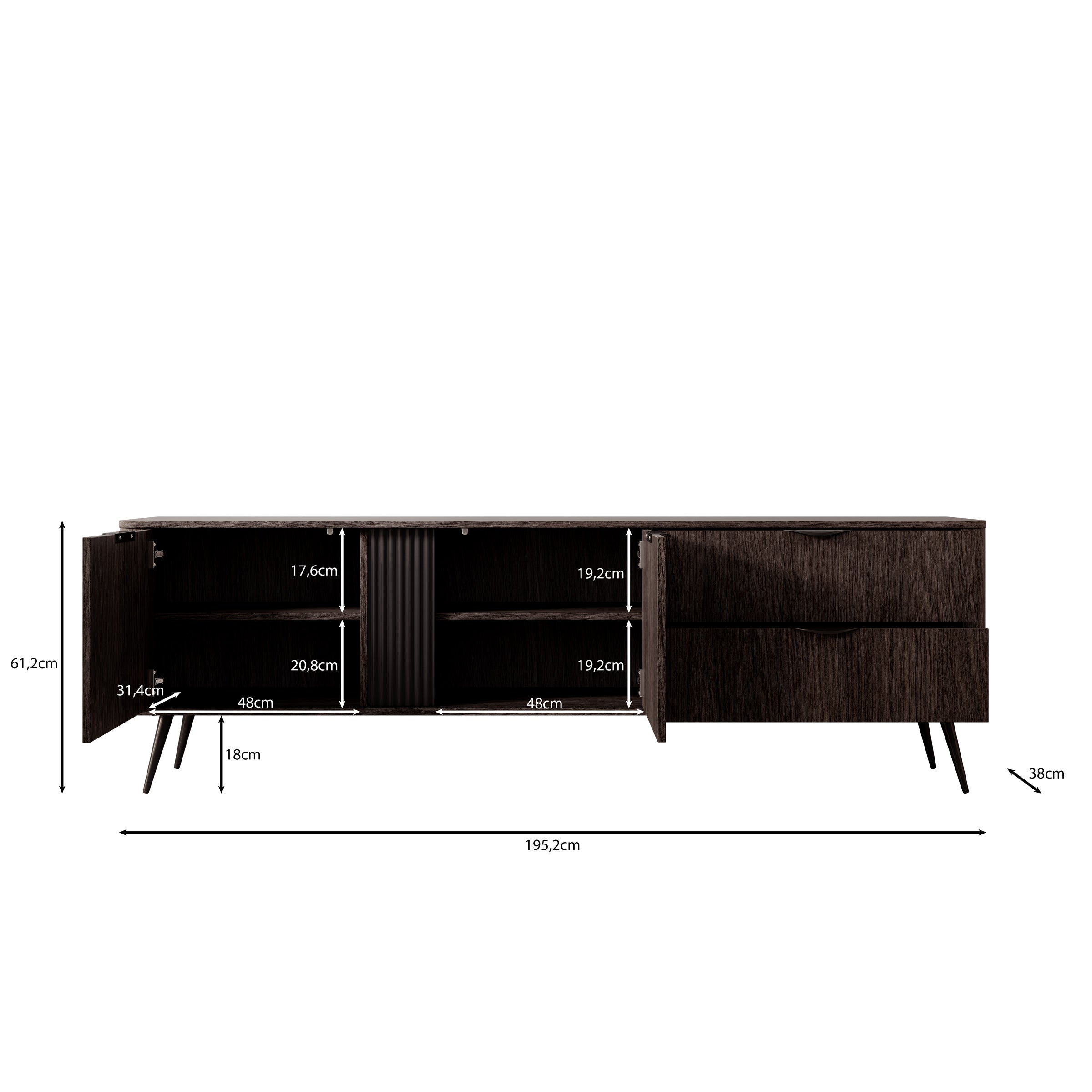 Victoria - TV-Meubel - Donker eiken - 195x38x61 cm