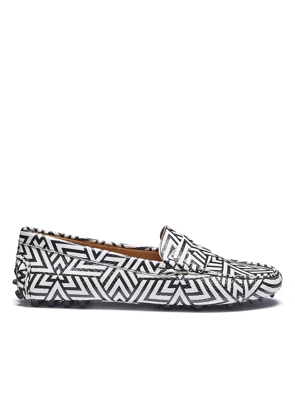 MOCASSIN FANCY DRIVER  GEOMETRIQUE NOIR & BLANC