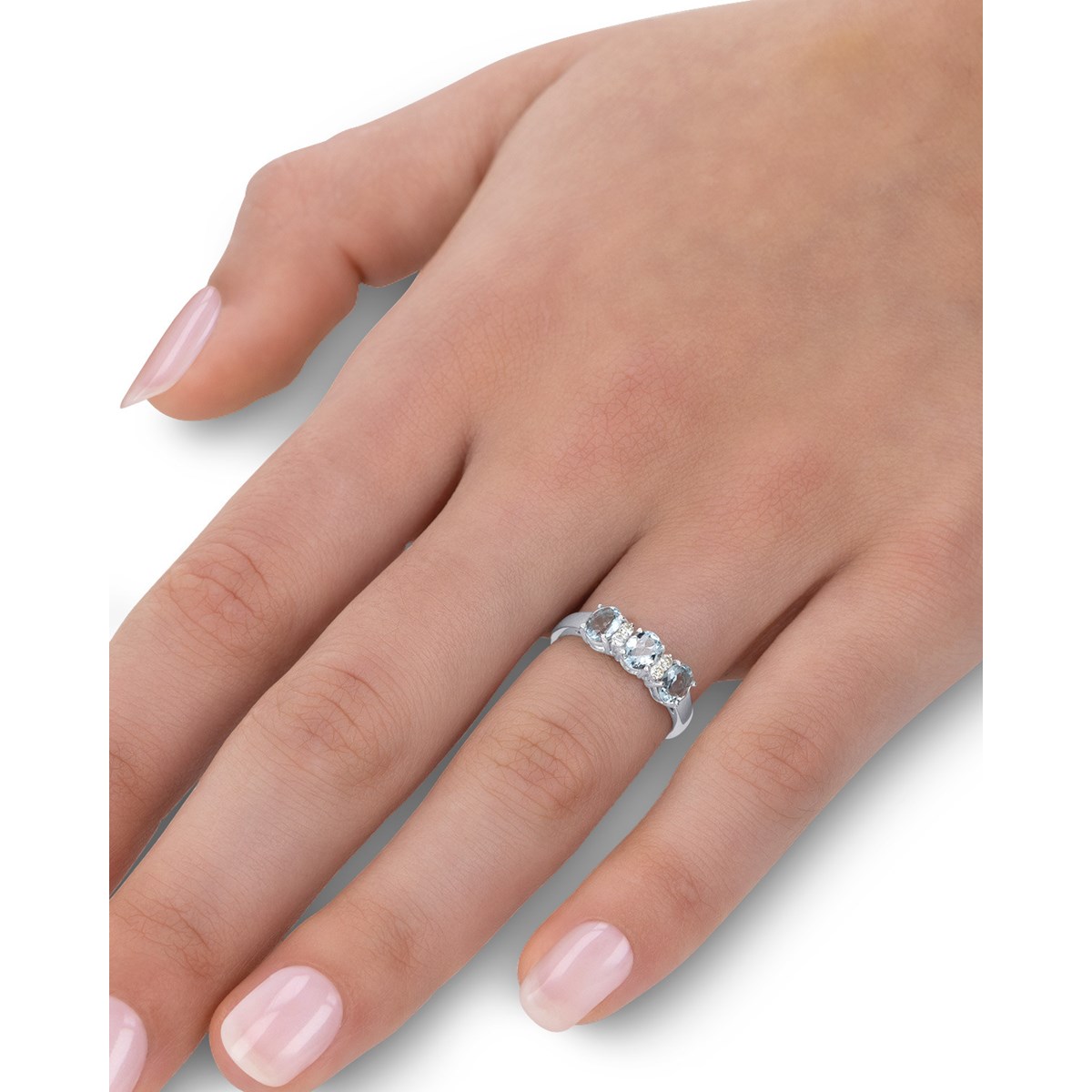 Bague ADEN Aigue-Marine et diamants sur Argent 925 2.25grs