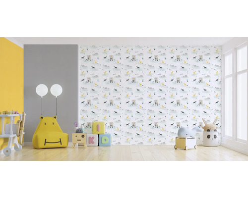 Vliesbehang 38114-1 Little Love Safari blauwgeel