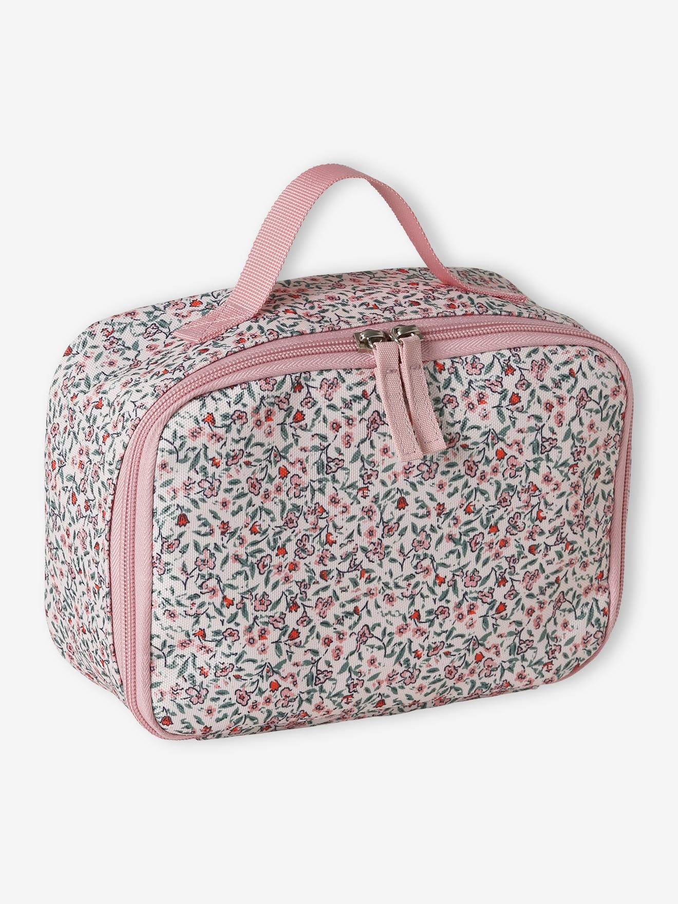 Lancheira rosa com tema de flores 