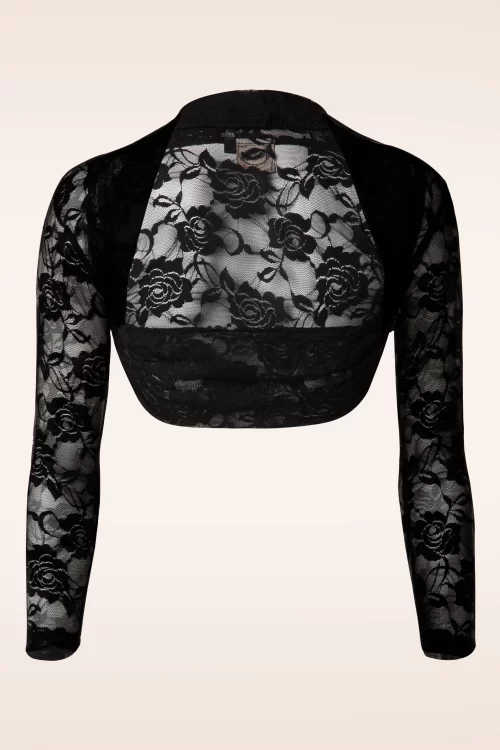 Banned Retro Kanten roos bolero in zwart