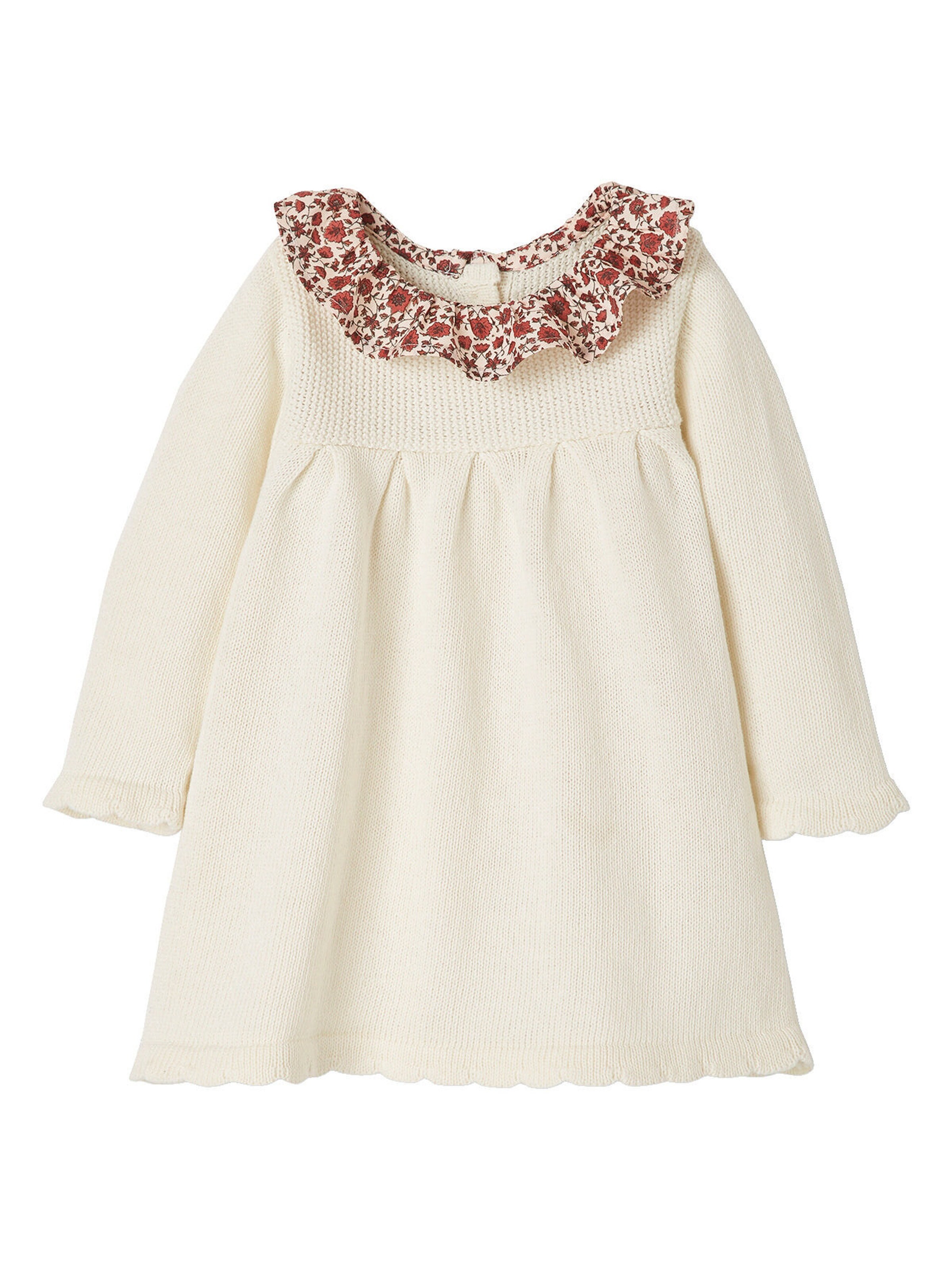 Vertbaudet Baby Strickkleid mit Stoffkragen wollweiß