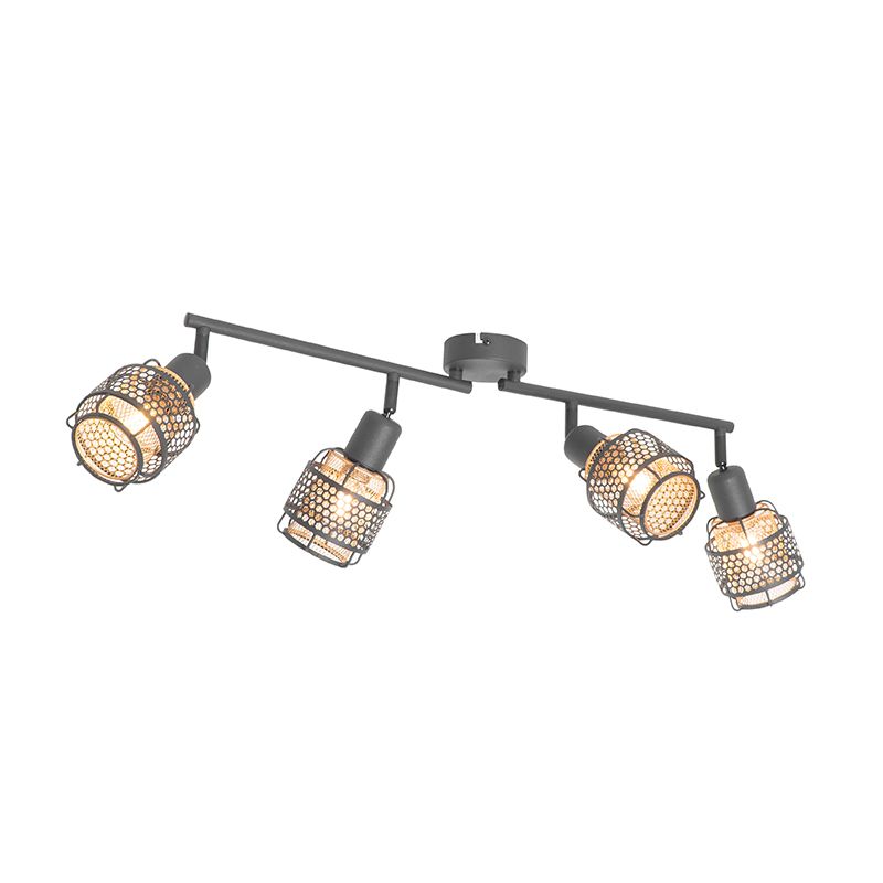 Design plafondlamp zwart met goud 4-lichts langwerpig - Noud