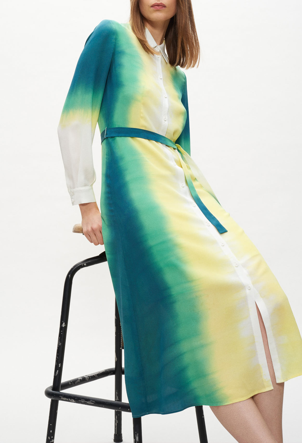 Robe chemise longue imprimee tie & dye