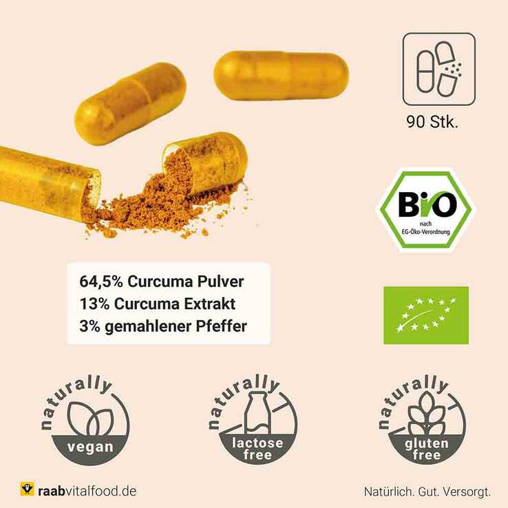 Raab Vitalfood Curcuma Extrakt Bio Kapseln, 90 St