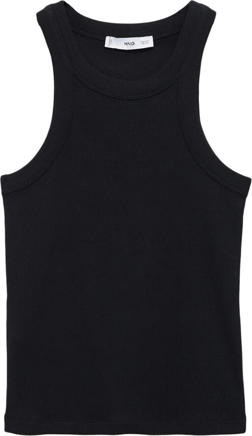 MANGO Ribbed cotton-blend top Black