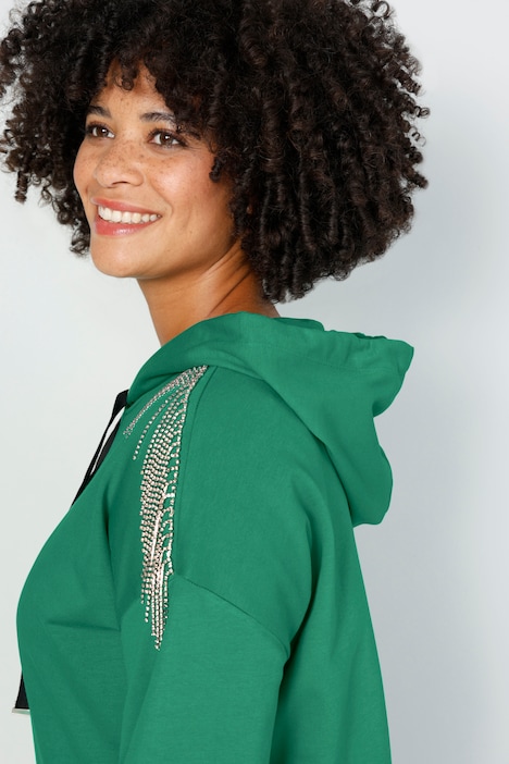 Hoodie, Kapuzensweatshirt, oversized, Glitzer-Schulterfransen, Ballon-Langarm