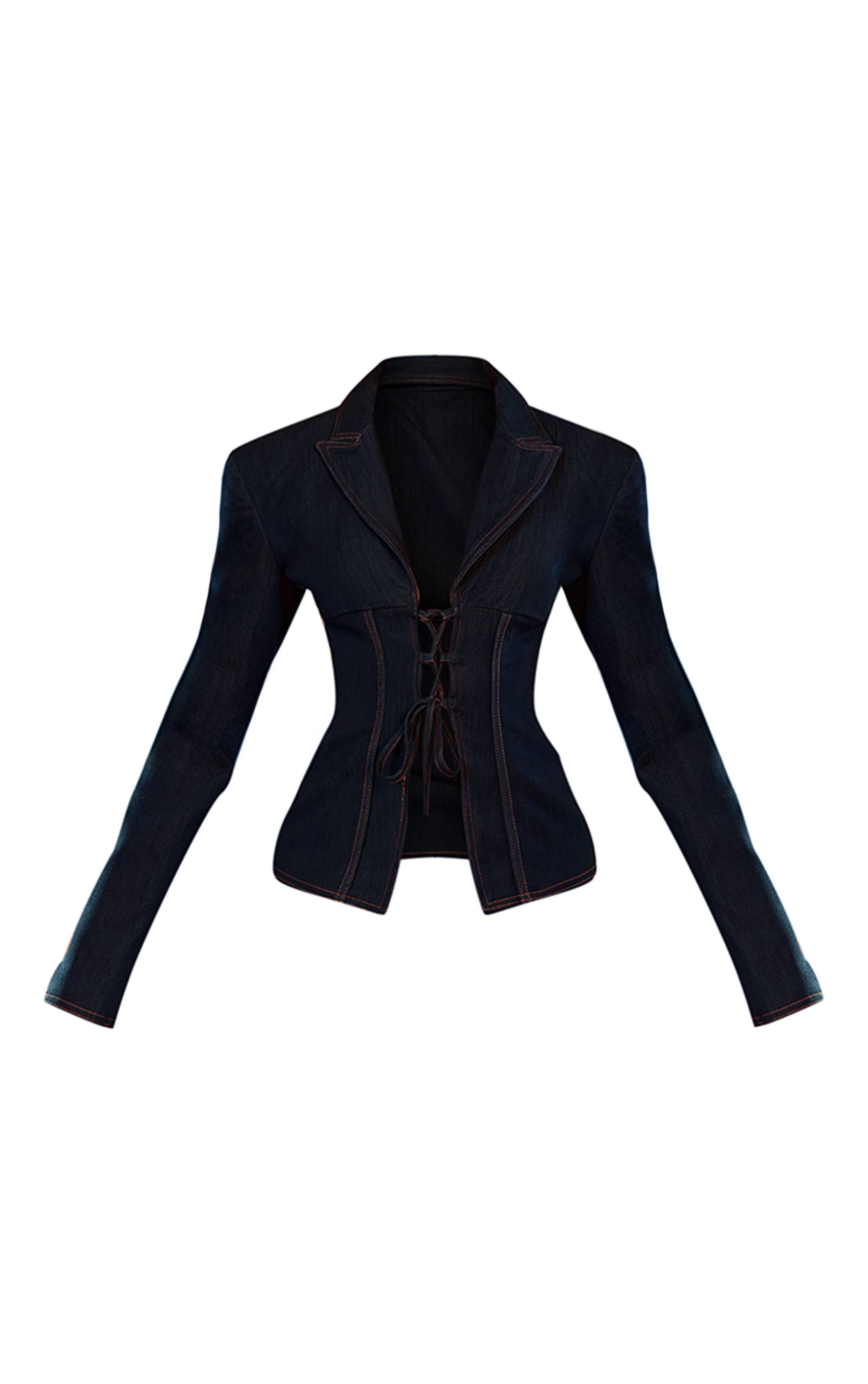 Bleu Blazer Corset En Denim Ajusté À Lacets PLT Label