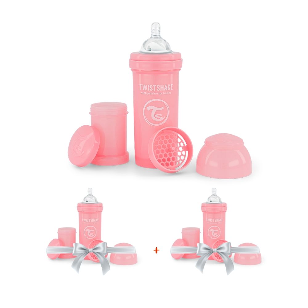 Biberon anti-colique 260 ml - Rose Pastel - Ecru
