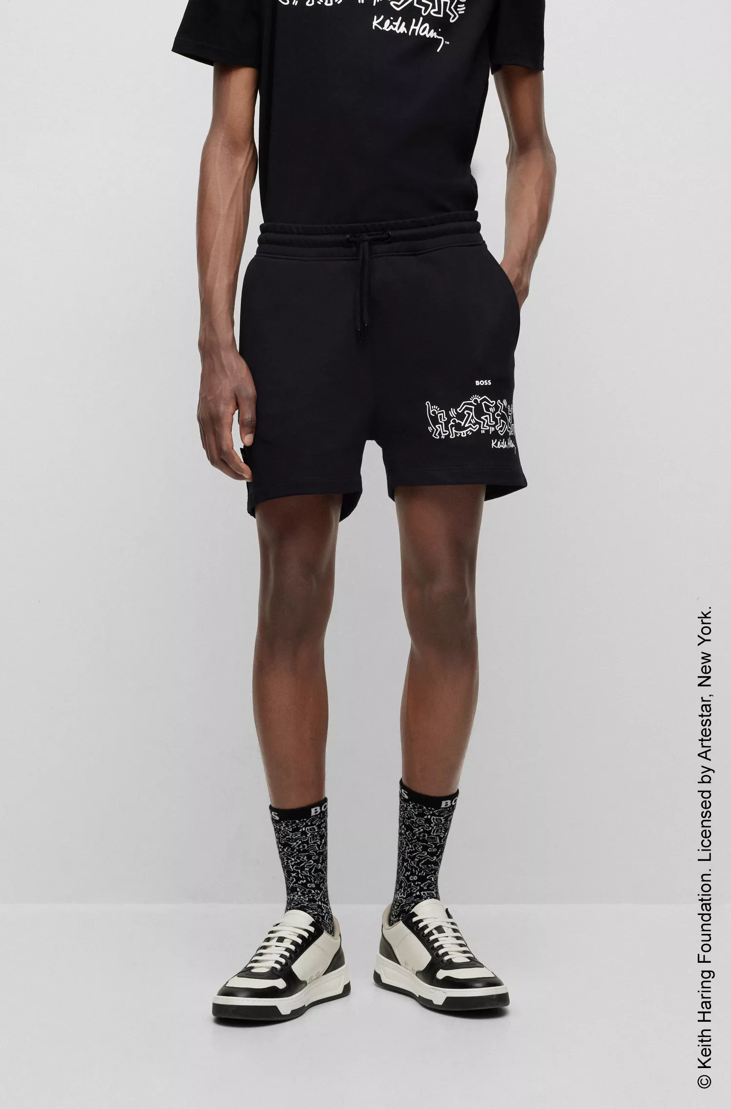 Shorts unissex BOSS Black-BOSS x Keith Haring em tecido atoalhado de algodão misto.