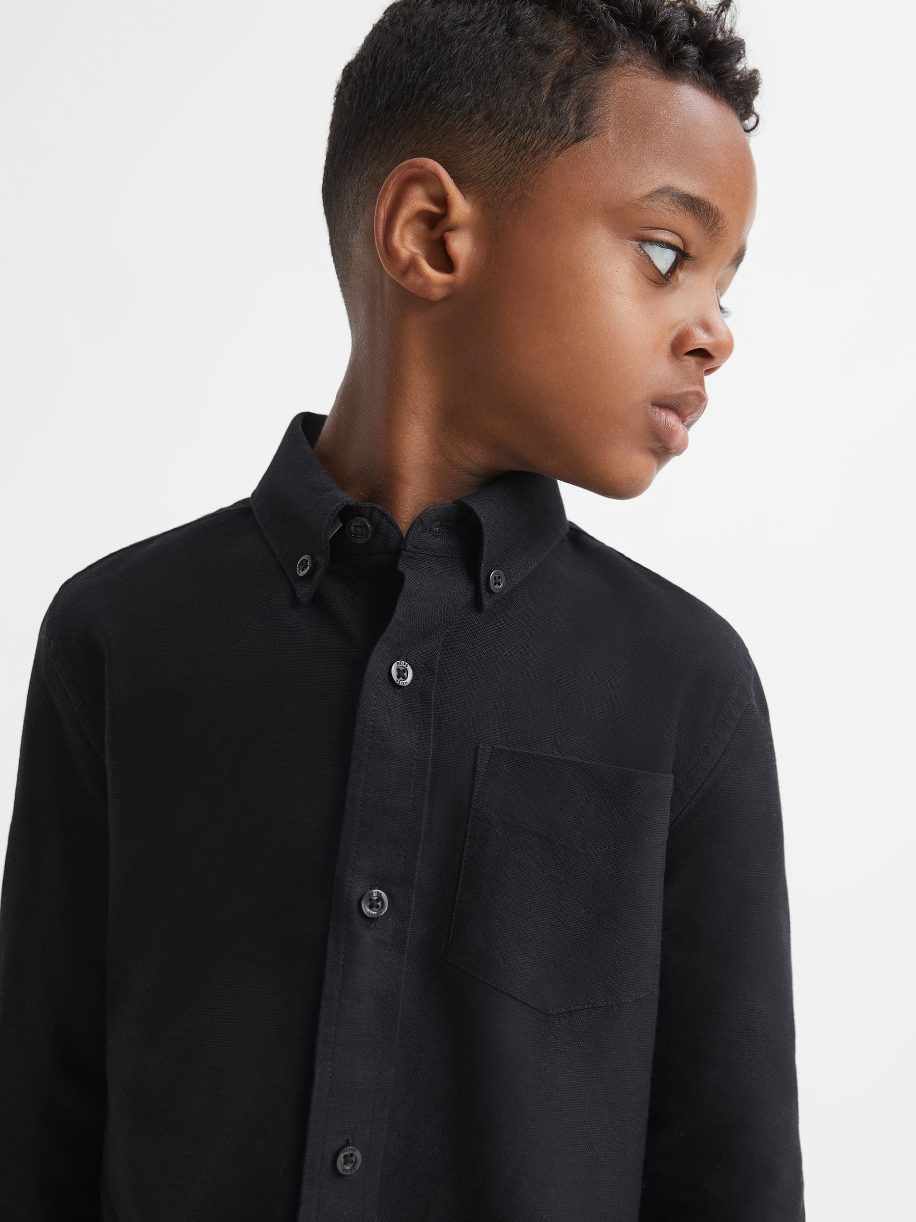 Zwart - Reiss Greenwich Oxford overhemd met knopen