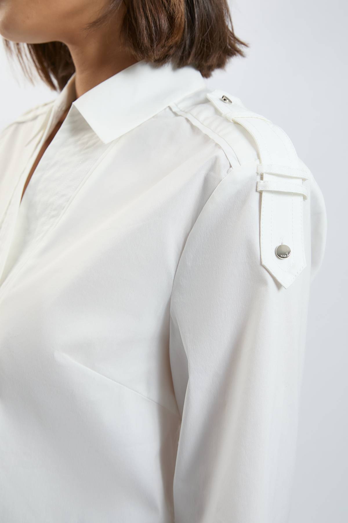 KarenMillen Chemise Tissée en Coton Ample avec Détail de Patte de Boutonnage