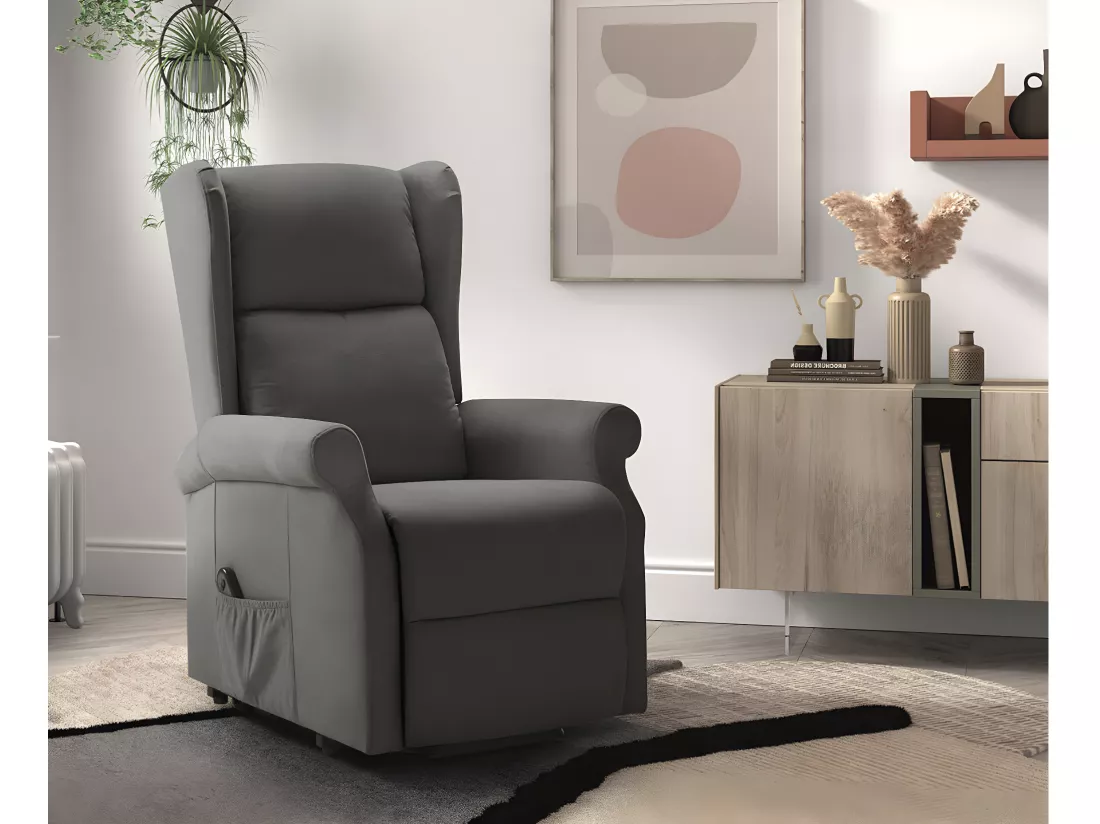 Fauteuil de relaxation et releveur électrique 2 moteurs tissu Agora-Couleur Gris foncé