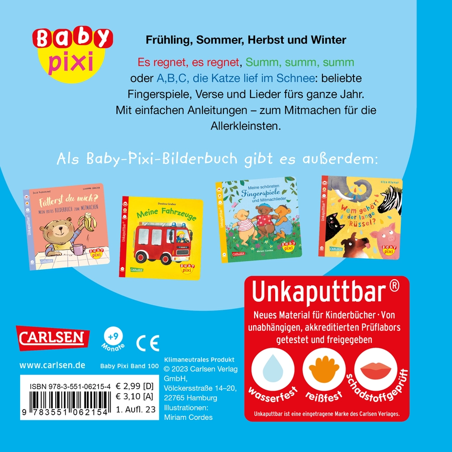 Carlsen Baby Pixi (unkaputtbar) 100 Reime für ganz Kleine: Frühling, Sommer, Herbst und Winter (5 Exemplare)