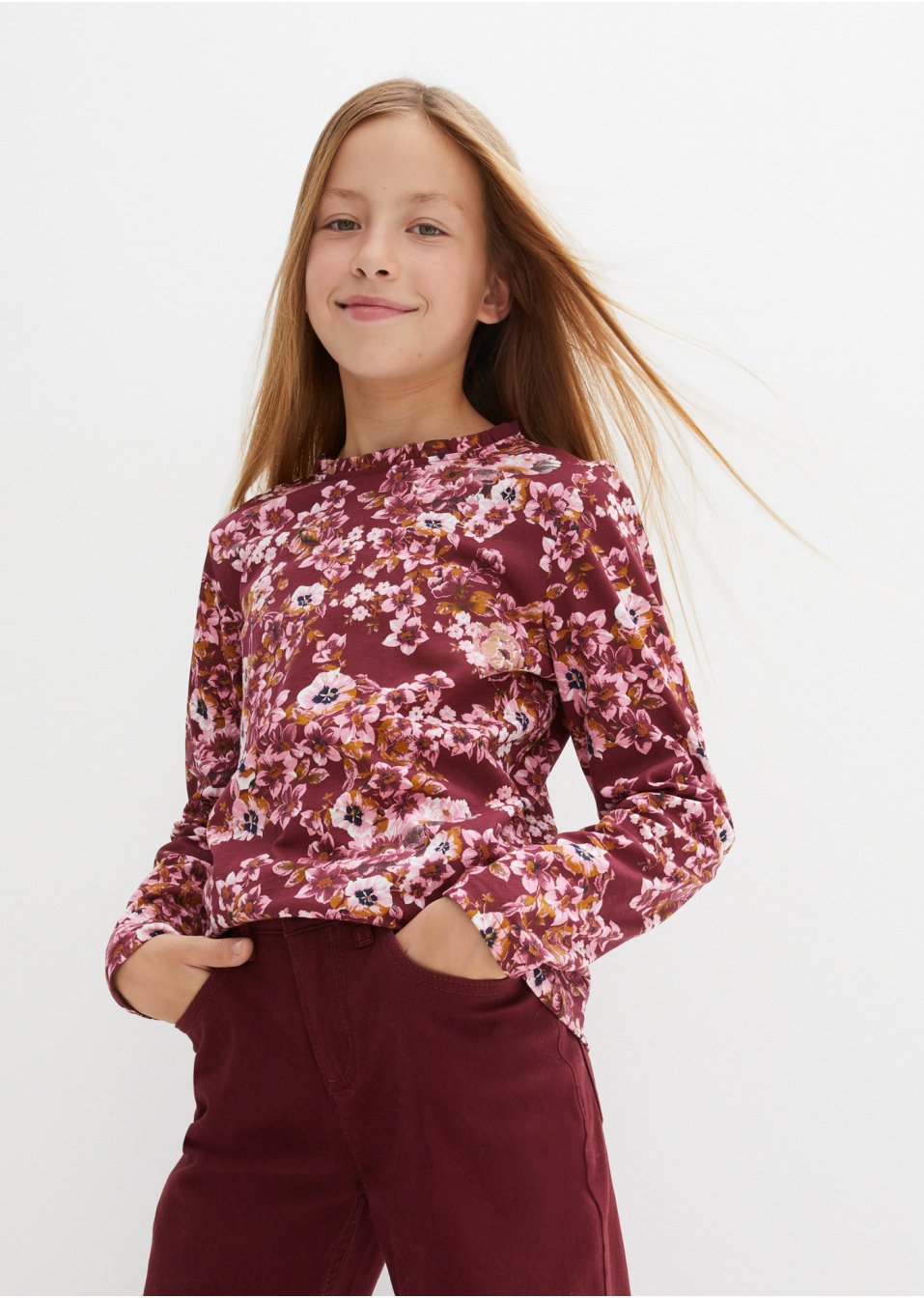 Lot de 2 T-shirts manches longues fille avec imprimé floral