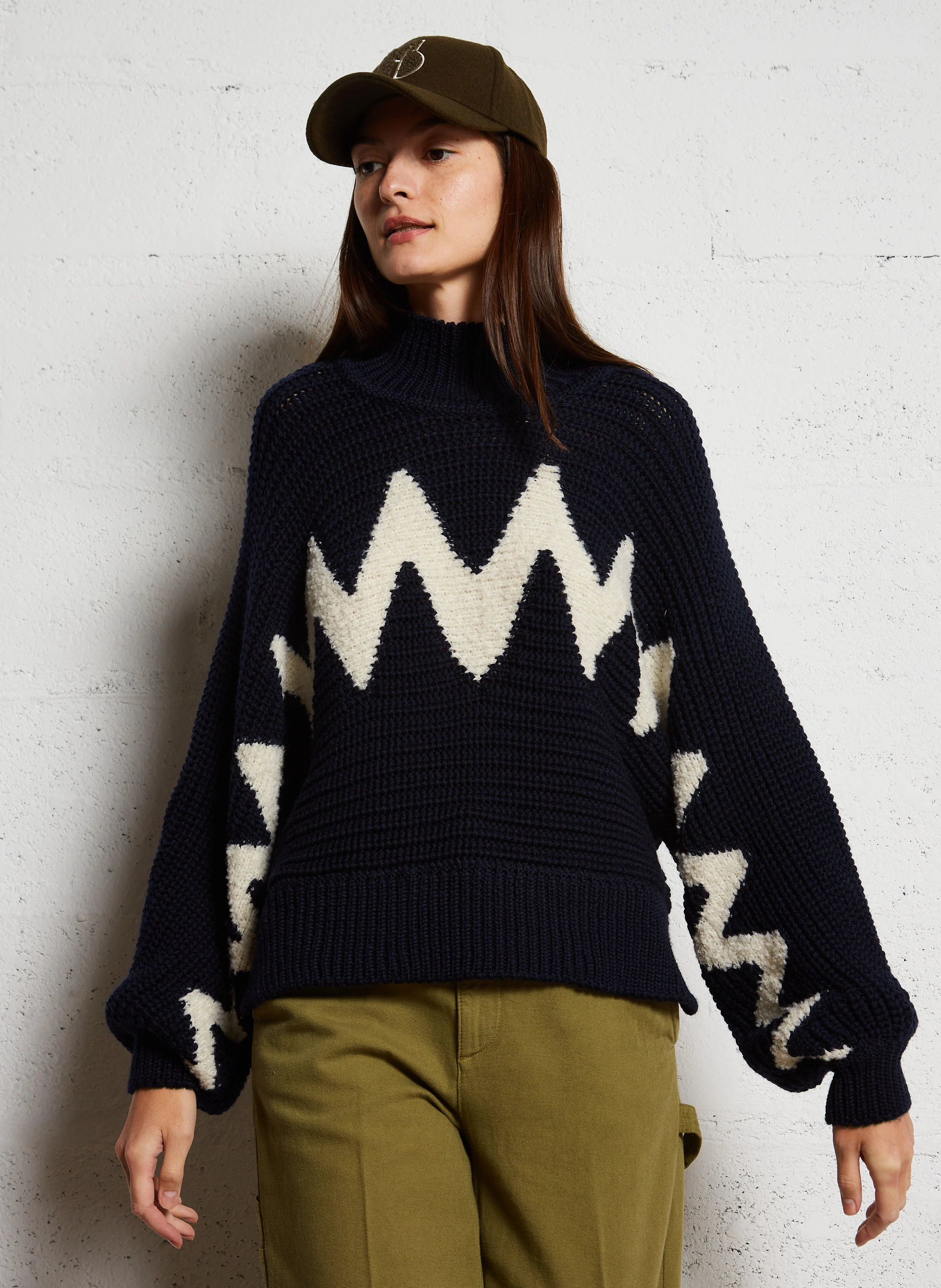 ONDIE - Pull col montant ample en laine | Bleu
