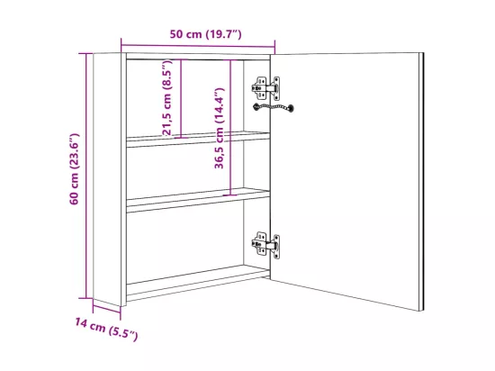 Armoire de salle de bain à miroir LED blanc brillant 50x14x60cm