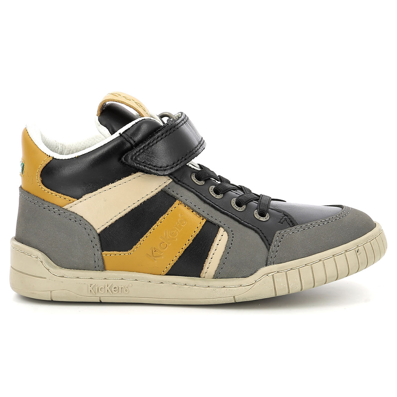 Kickers Baskets en Cuir Wincky Cdt gris/noir/jaune