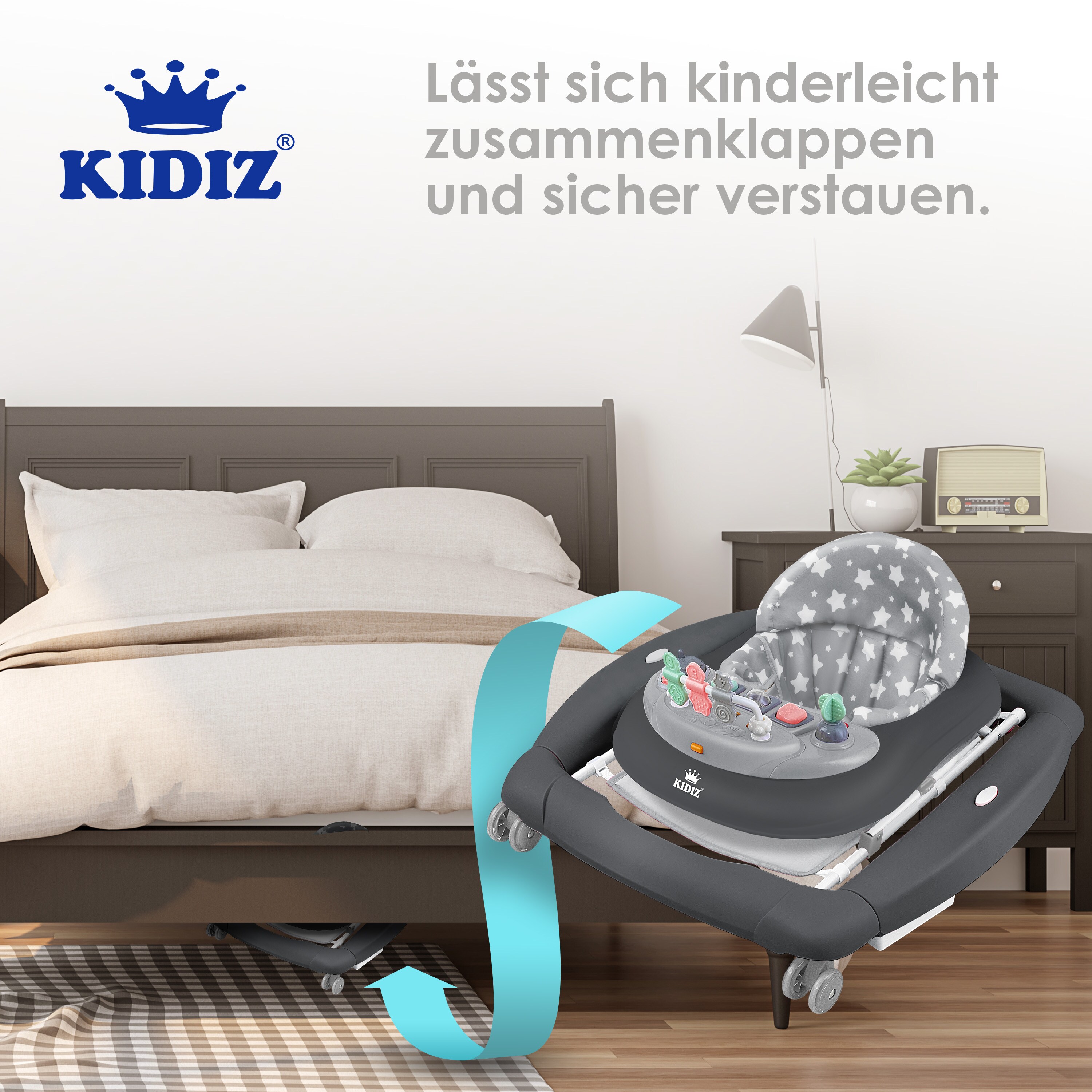 KIDIZ® 4in1 Lauflernhilfe Babywalker Spiel- und Lauflernwagen Gehfrei - Schaukelfunktion Babywippe mit Rollen, Licht, Musik ,Spielecenter Esstisch Laufstuhl Laufhilfe babys ab 6 Monaten Klappbar