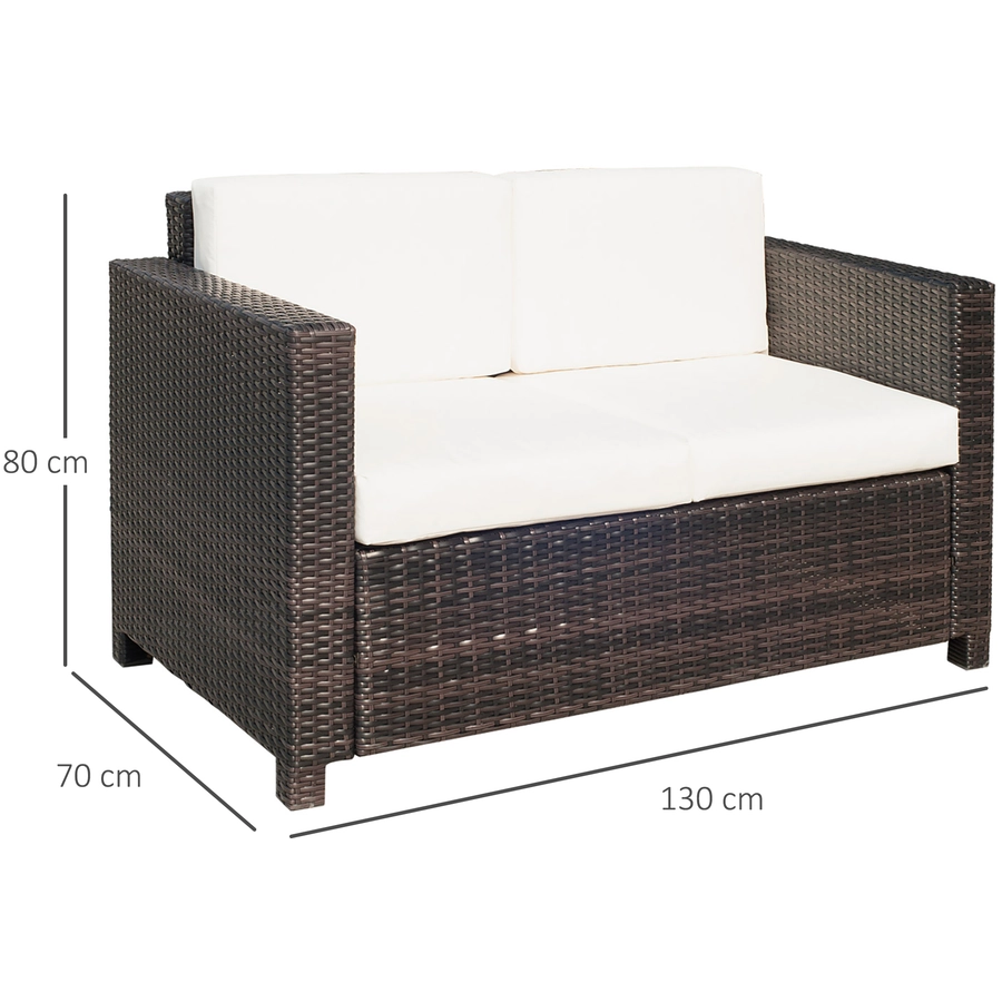Outsunny Rattan Sofa mit Sitzkissen braun, weiß
