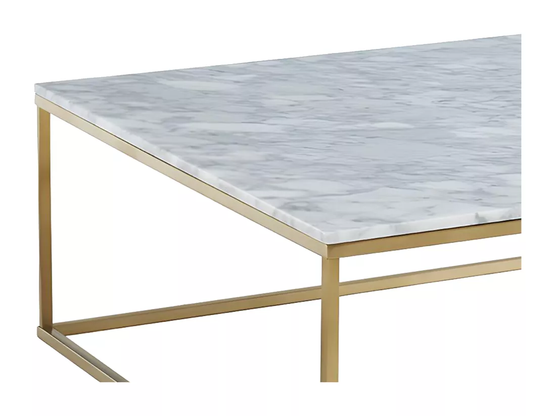 Table basse design ARETHA de Pascal MORABITO - Marbre et Métal - Blanc et Doré