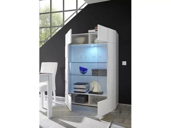 Vitrine CALISTO - LEDs - 2 portes - Blanc laqué