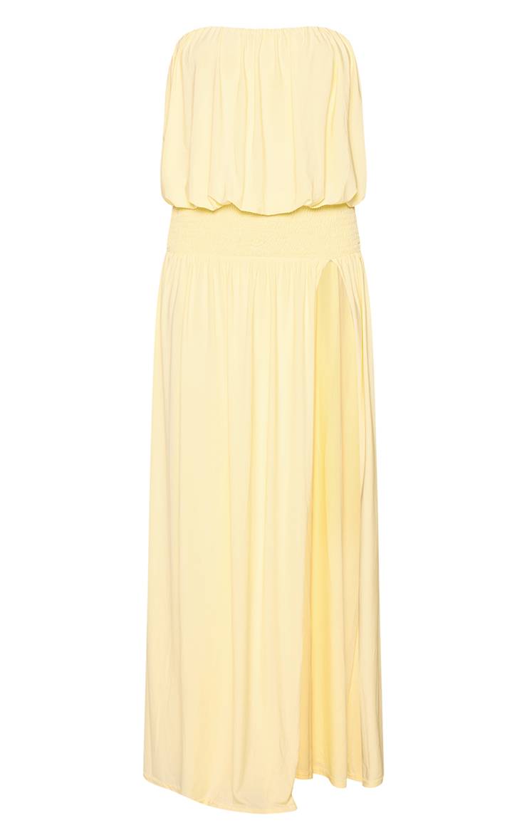 Citron Robe Longue Bandeau Moulante À Taille Froncée