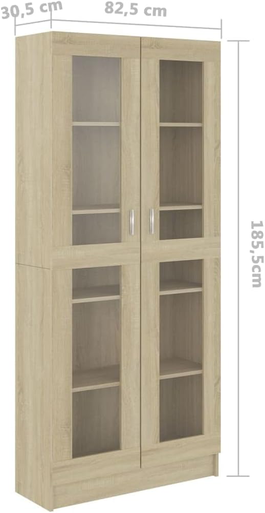 Vitrinenschrank Bücherschrank Aktenschrank Büroschrank Vitrine Schrank Bücherregal Sideboard Sonoma-Eiche 82,5x30,5x185,5 cm Holzwerkstoff
