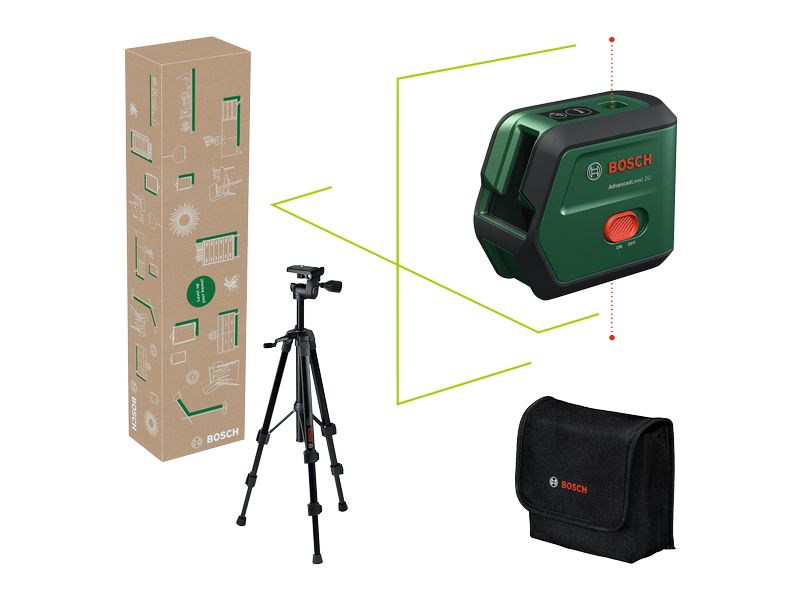 Bosch Kreuzlinien-Laser AdvancedLevel 2G Set 15 m Präziser Kreuzlinienlaser mit grünen Linien und Lotpunktfunktion