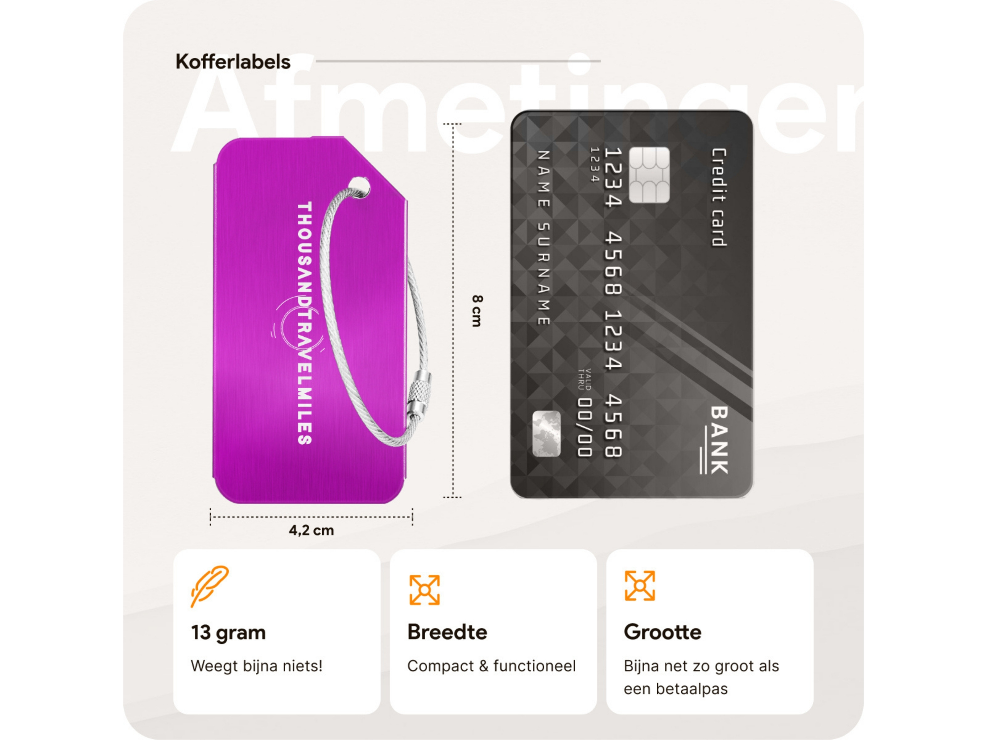 Thousandtravelmiles set van 4 Aluminium Bagagelabels - Purple