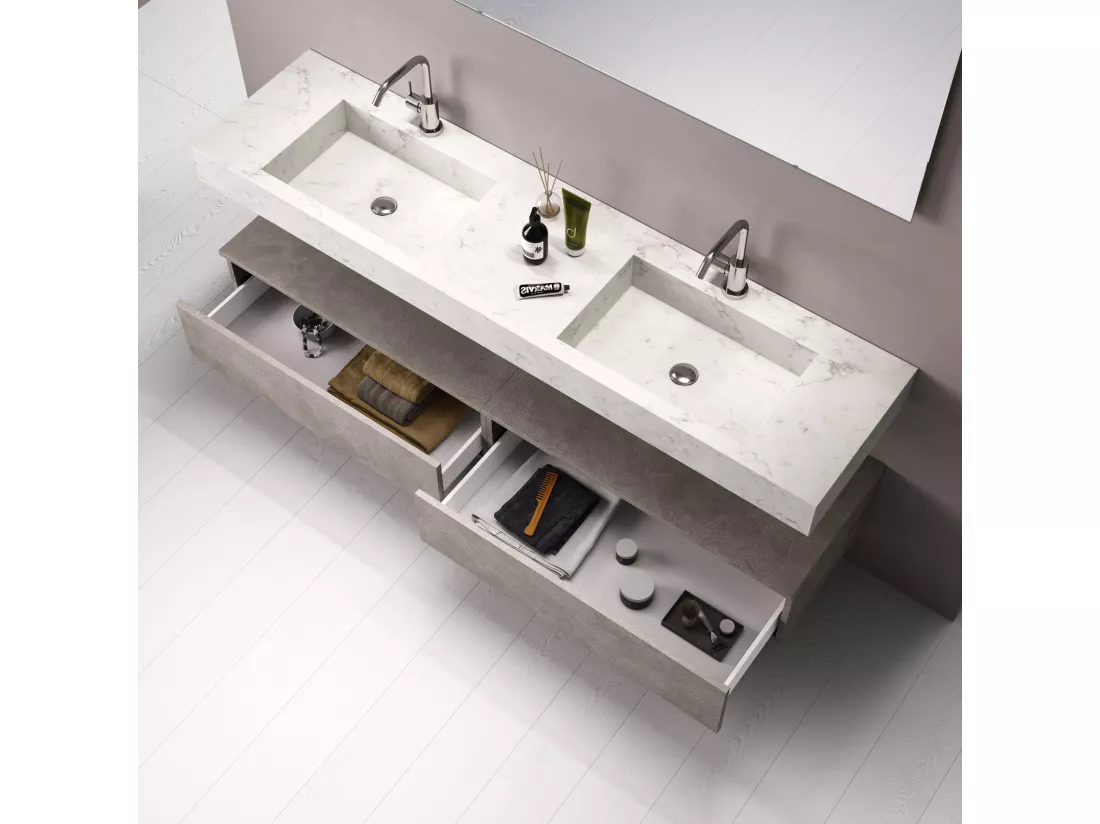 Ensemble de salle de bain 7 pièces ASTRA marbre carrara/havane pierre