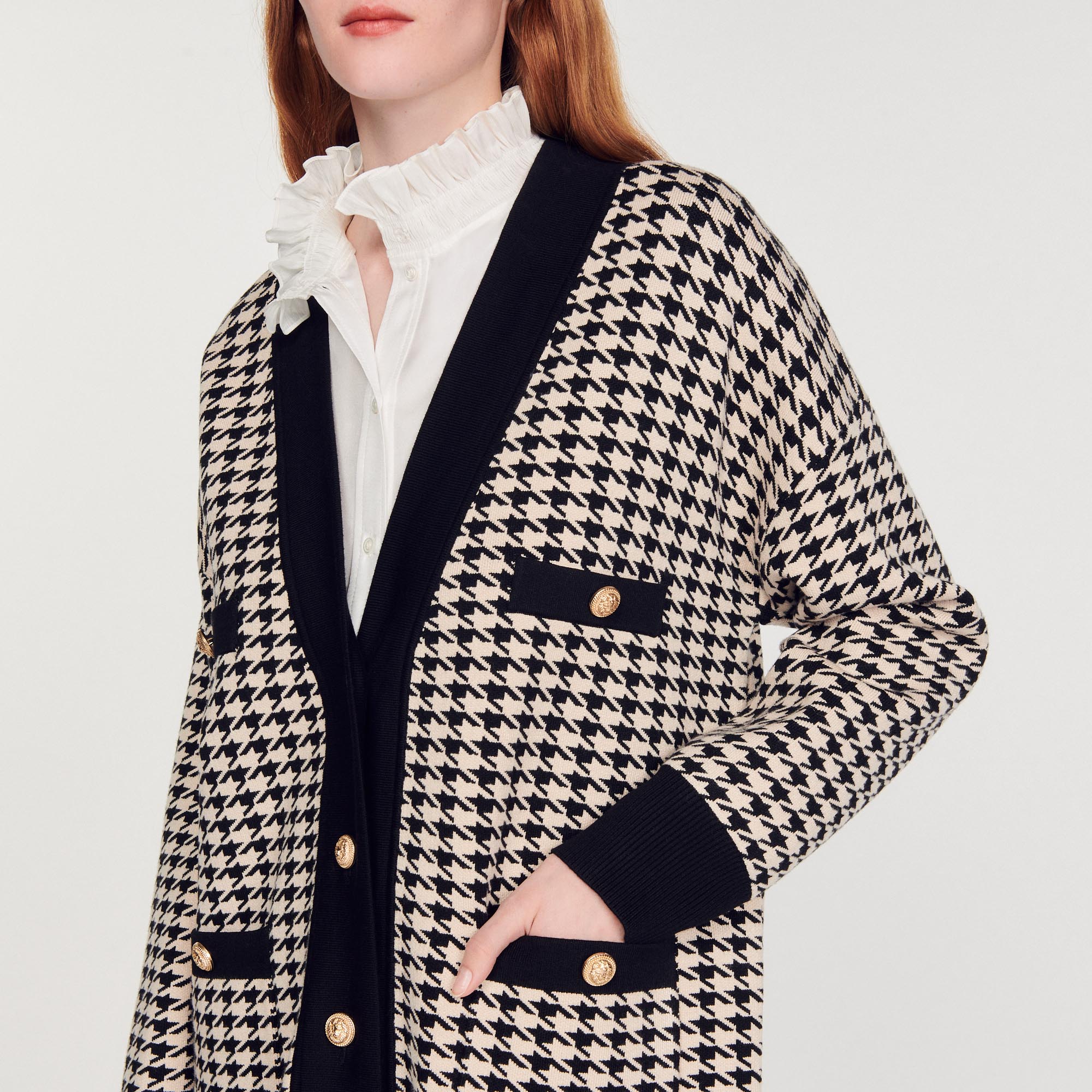 Cardi-coat long en pied de coq