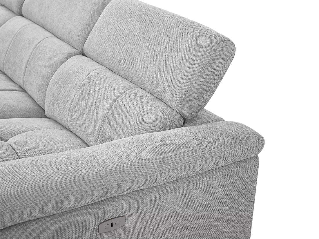 Canapé d'angle gauche relax électrique en tissu gris clair MOLPICA