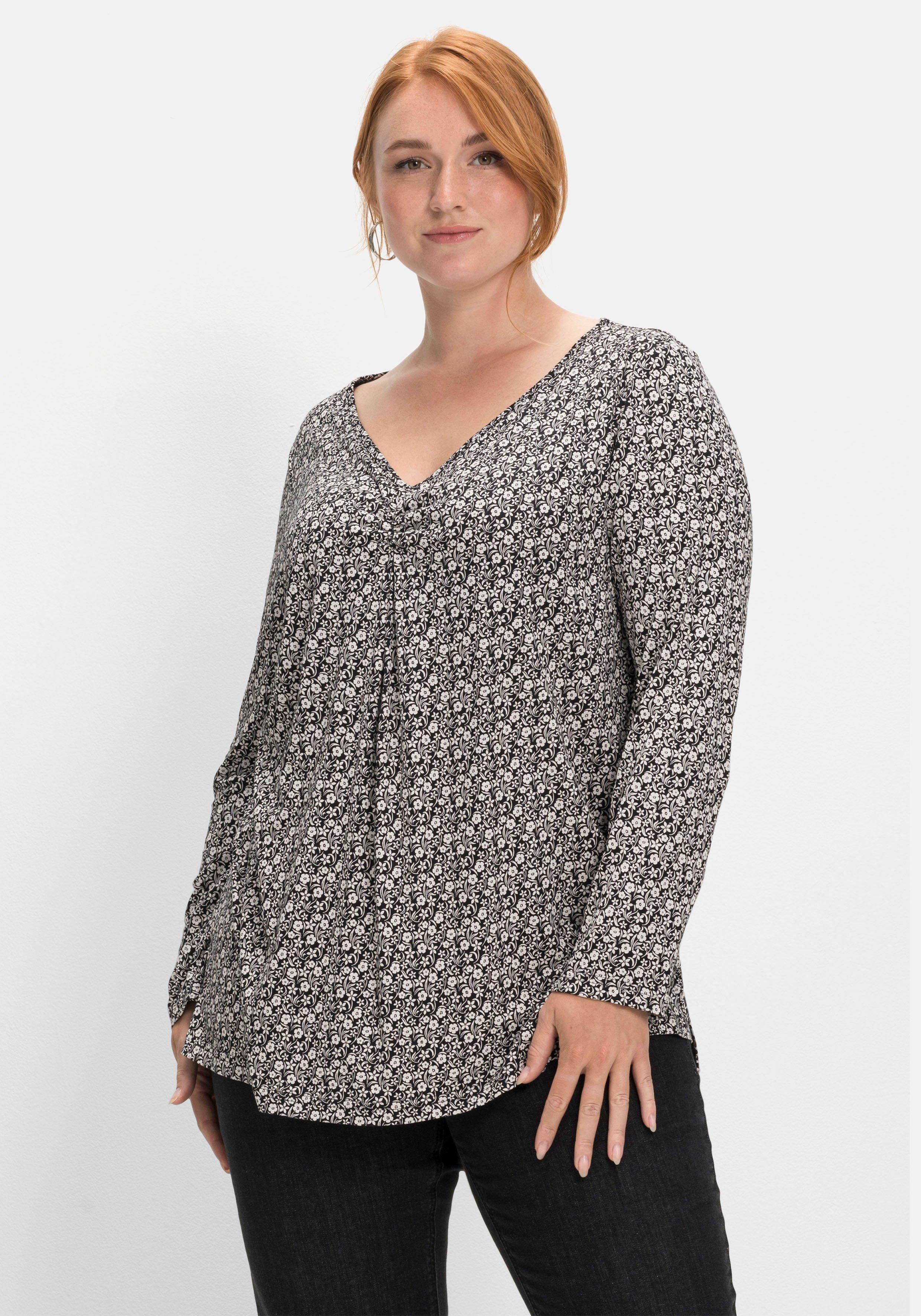 Langarmshirt mit V-Ausschnitt und Kellerfalte