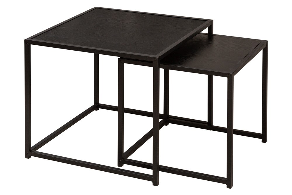 riess-ambiente 2er Set Beistelltisch SLIM LINE - 50cm anthrazit schwarz Marmor-Design Metallgestell Couchtisch