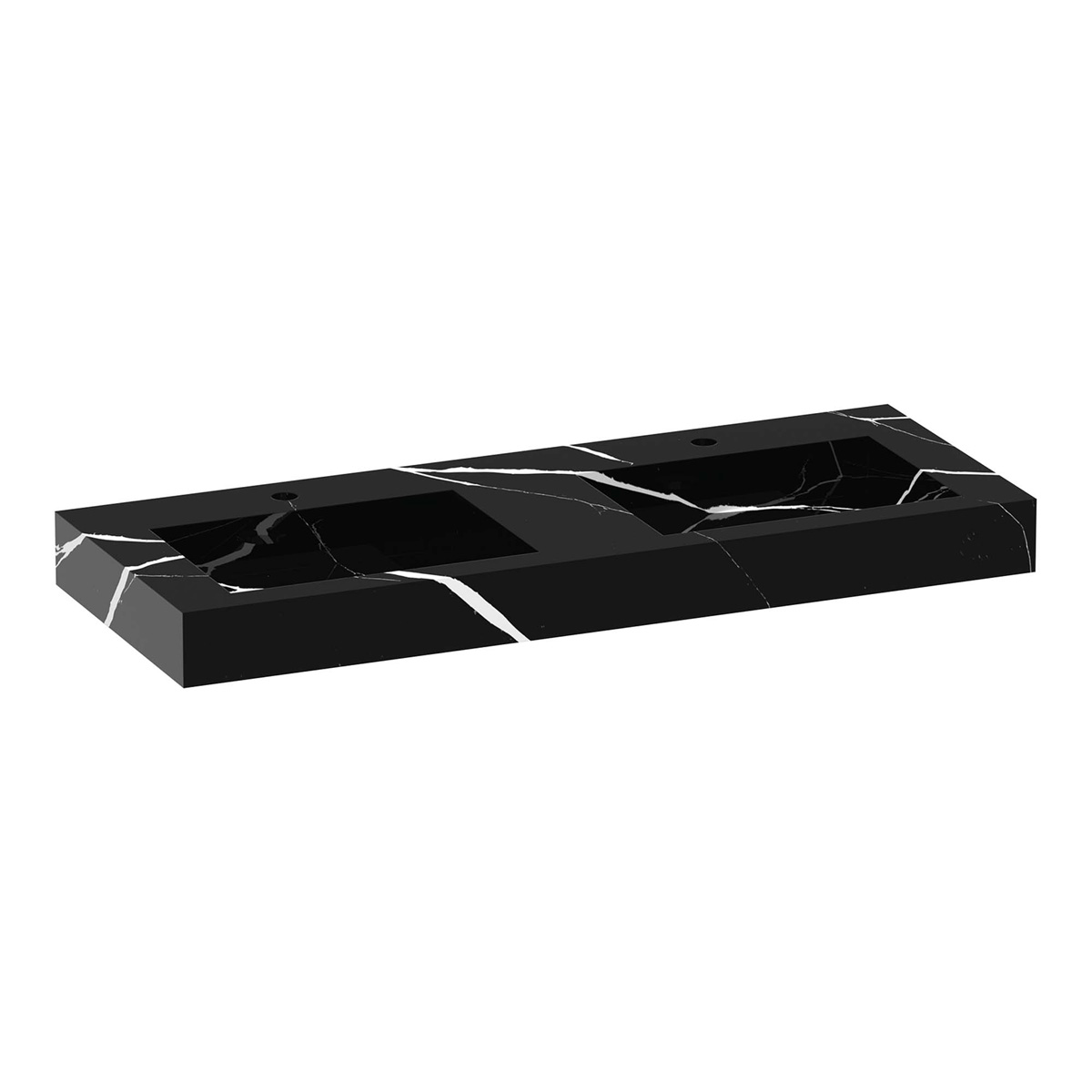 Brauer Coral dubbele wastafel marmerlook 120cm met 2 kraangaten nero marquina