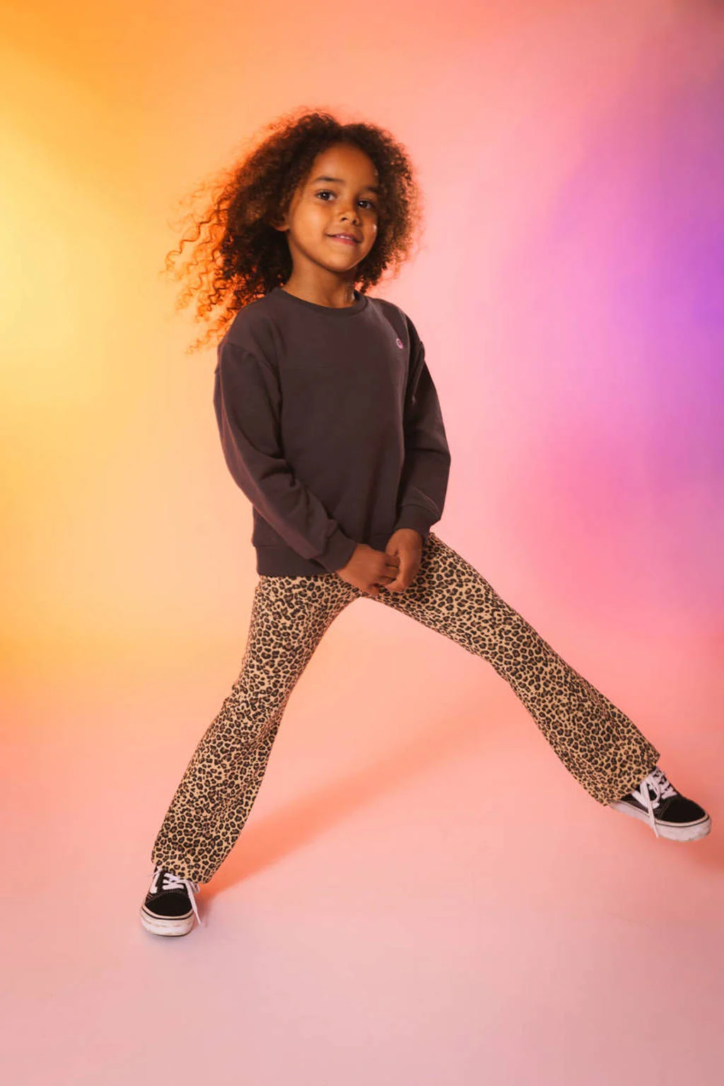 Quapi flared fit broek ZUZE met panterprint bruin/zwart