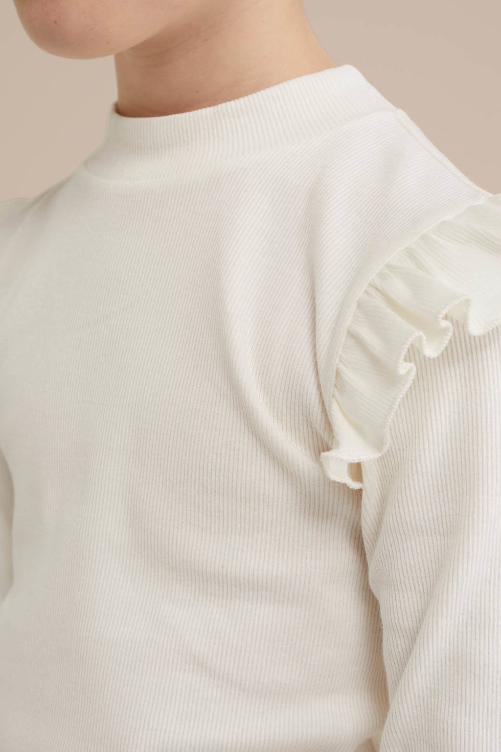 WE Fashion longsleeve met ruches - set van 2 zwart/wit