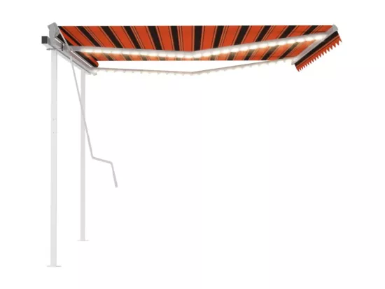 Auvent manuel rétractable avec LED 4,5x3 m Orange et marron