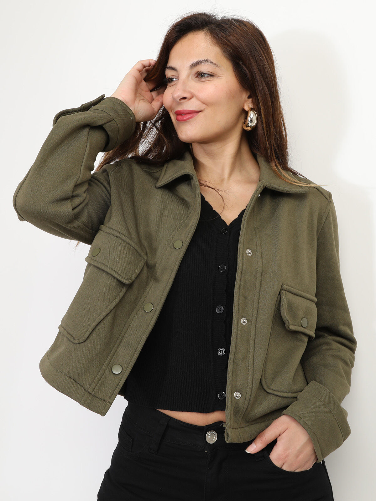 Blouson avec poches à rabat- Kaki
