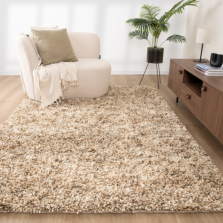 Hoogpolig wollen vloerkleed - Elin Beige
