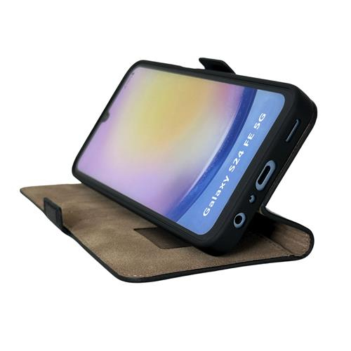 Samsung Galaxy S24 FE Echtleder Book Case Tasche Flip Cover Hand Made (FABIOS24FE-M01) - Fabio Black