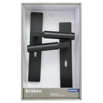 Gamma deurkruk set Krakau recht schild sleutelgat 56 mm zwart RVS