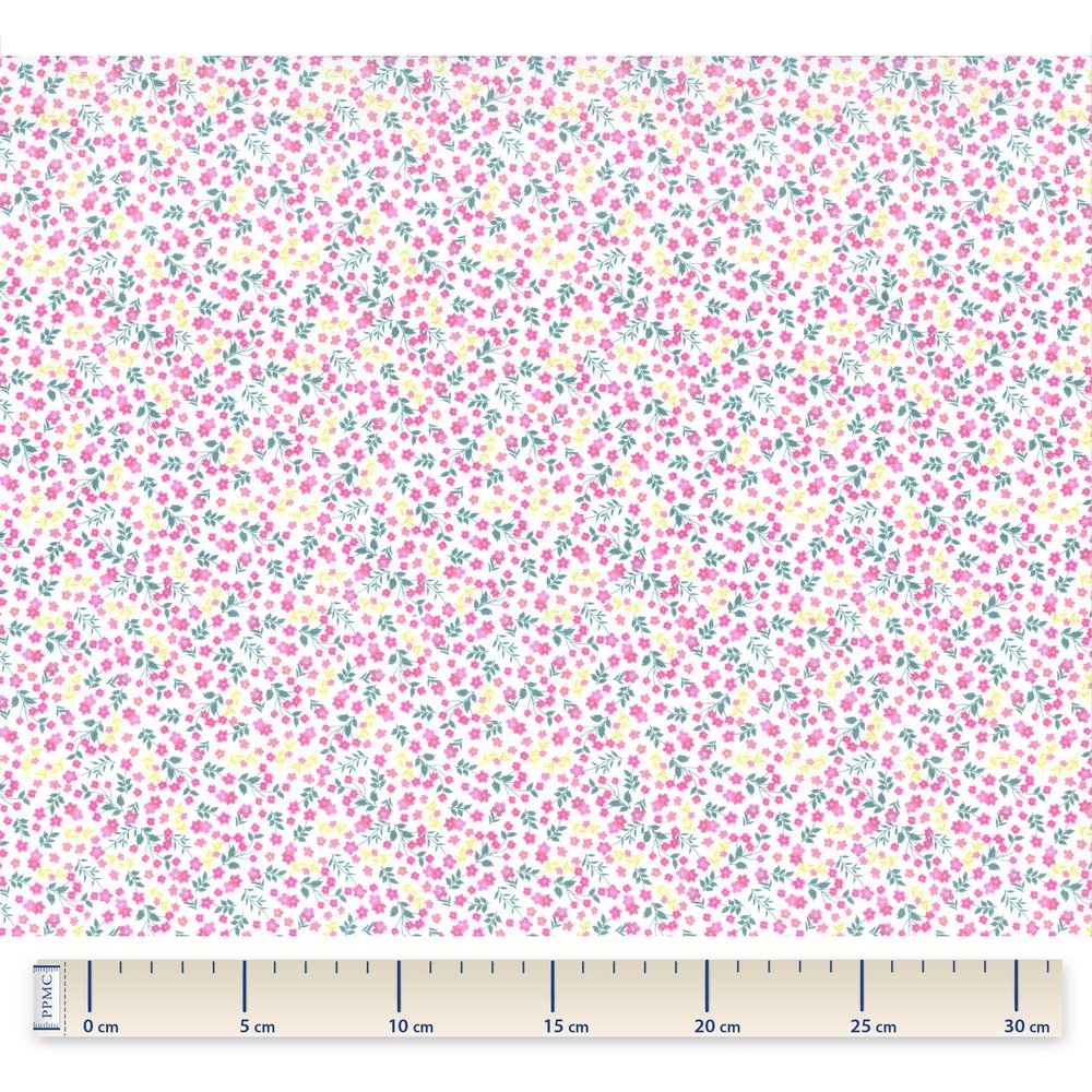 Coupon Tissu 1 M Fleuri Rose Vert Blanc Ex1060