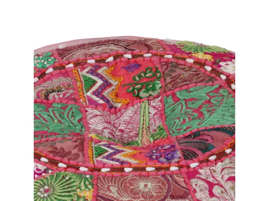 Pouf rond en coton en patchwork fait à la main 40 x 20 cm Rose