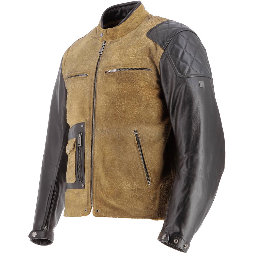 Helstons - Blouson Johnson Cuir Rag-Suede Camel / Noir